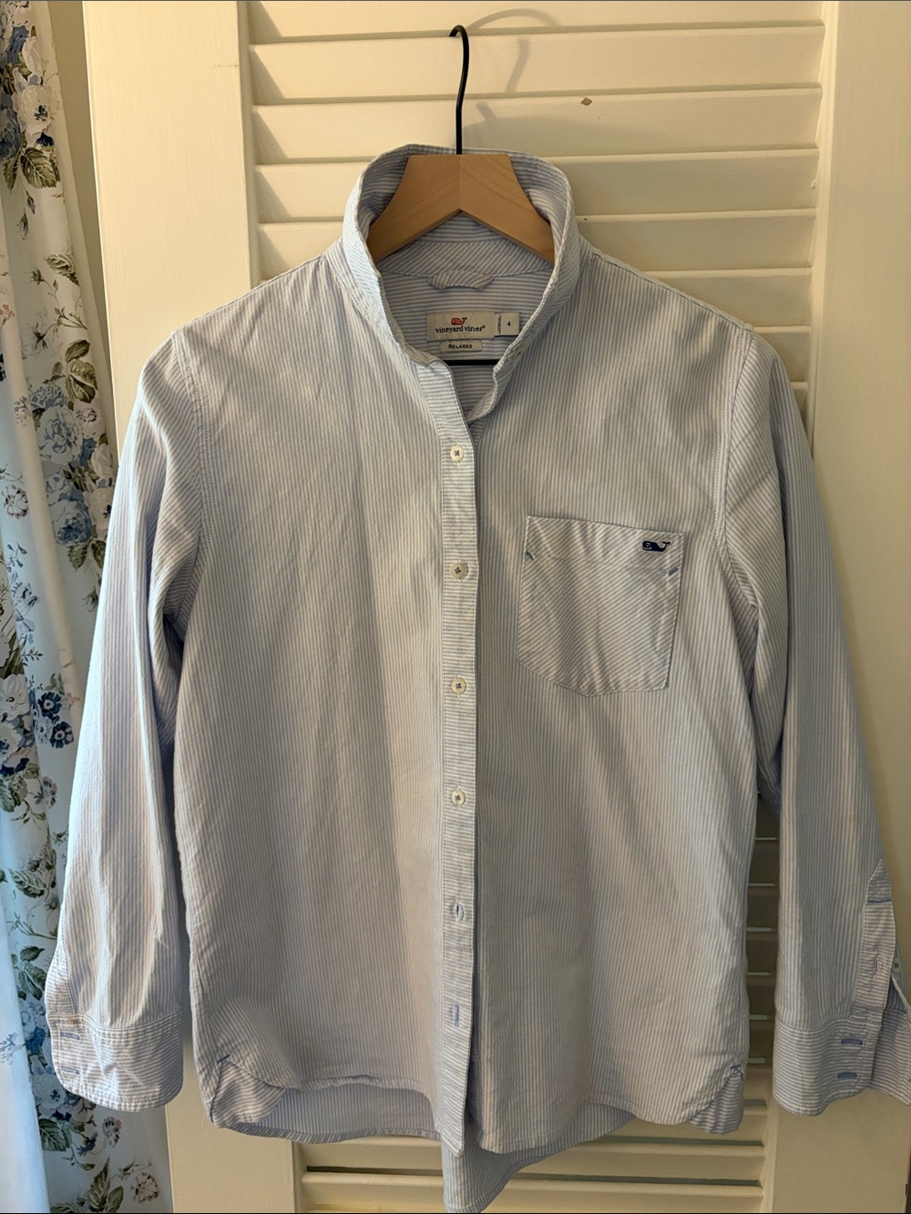 Vineyard Vines Light Blue and White Pinstripe Button-Down Shirt